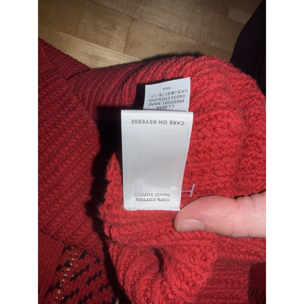 L.L.Bean Red Duck Boots Fair Isle Knit Cardigan Mock Neck Cotton Small - Picture 4 of 4
